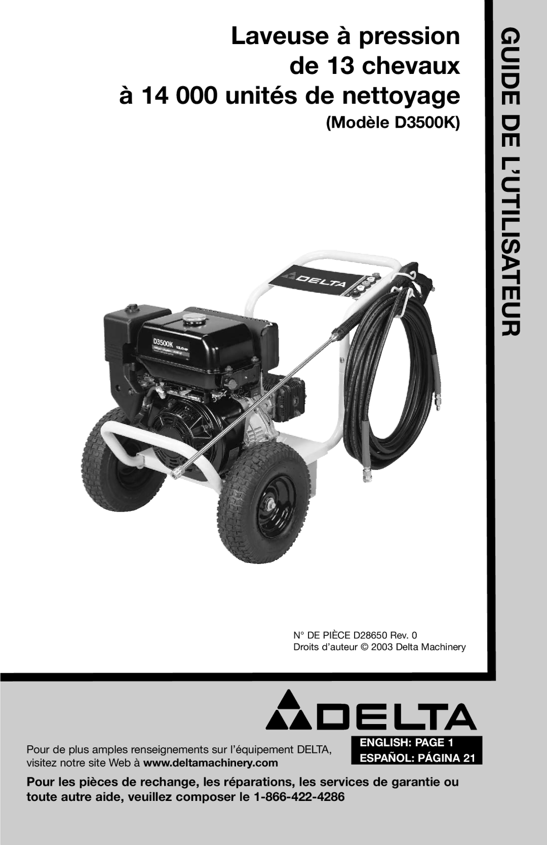 Delta D28650, D3500K instruction manual Uidg E DE TILISATEURL’U 