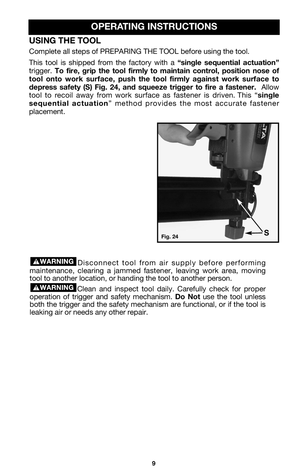 Delta DNS100, DBN125, DBS125 instruction manual Operating Instructions, Using the Tool 