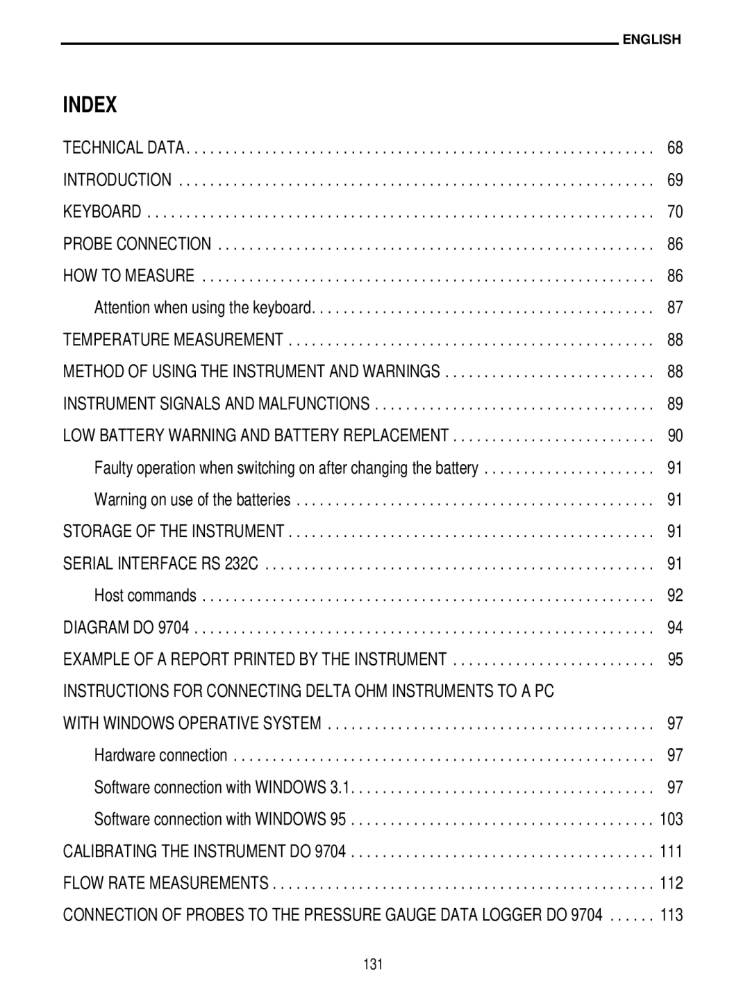 Delta DO 9704 manual Index, 131 