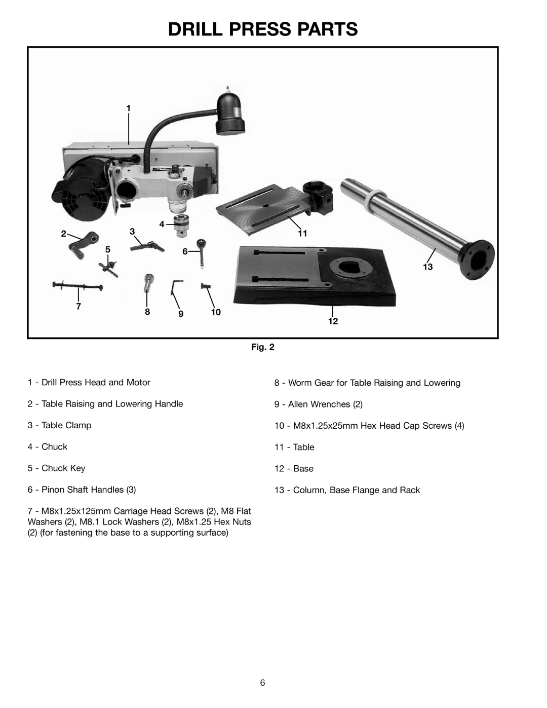 Delta DP200 instruction manual Drill Press Parts 