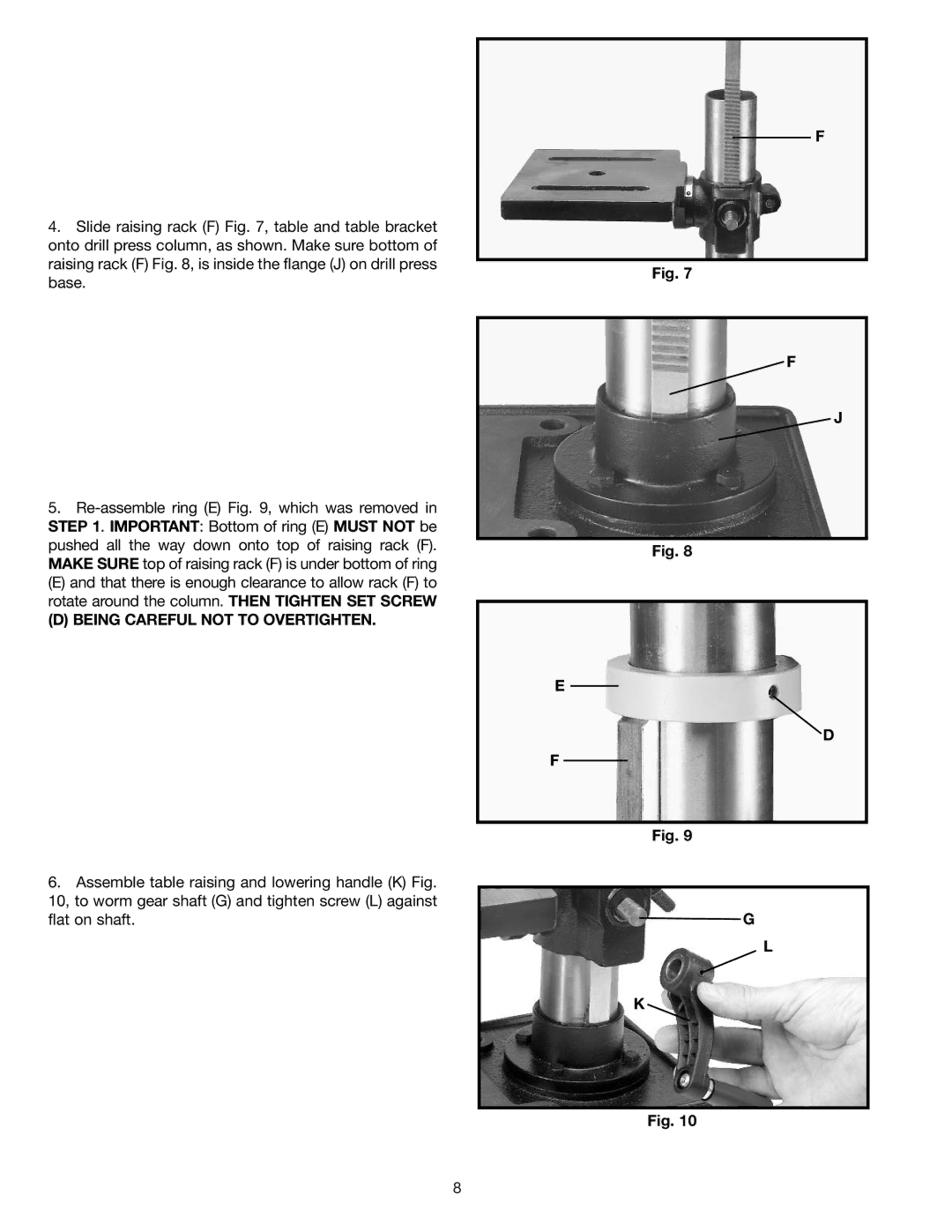 Delta DP200 instruction manual Being Careful not to Overtighten 