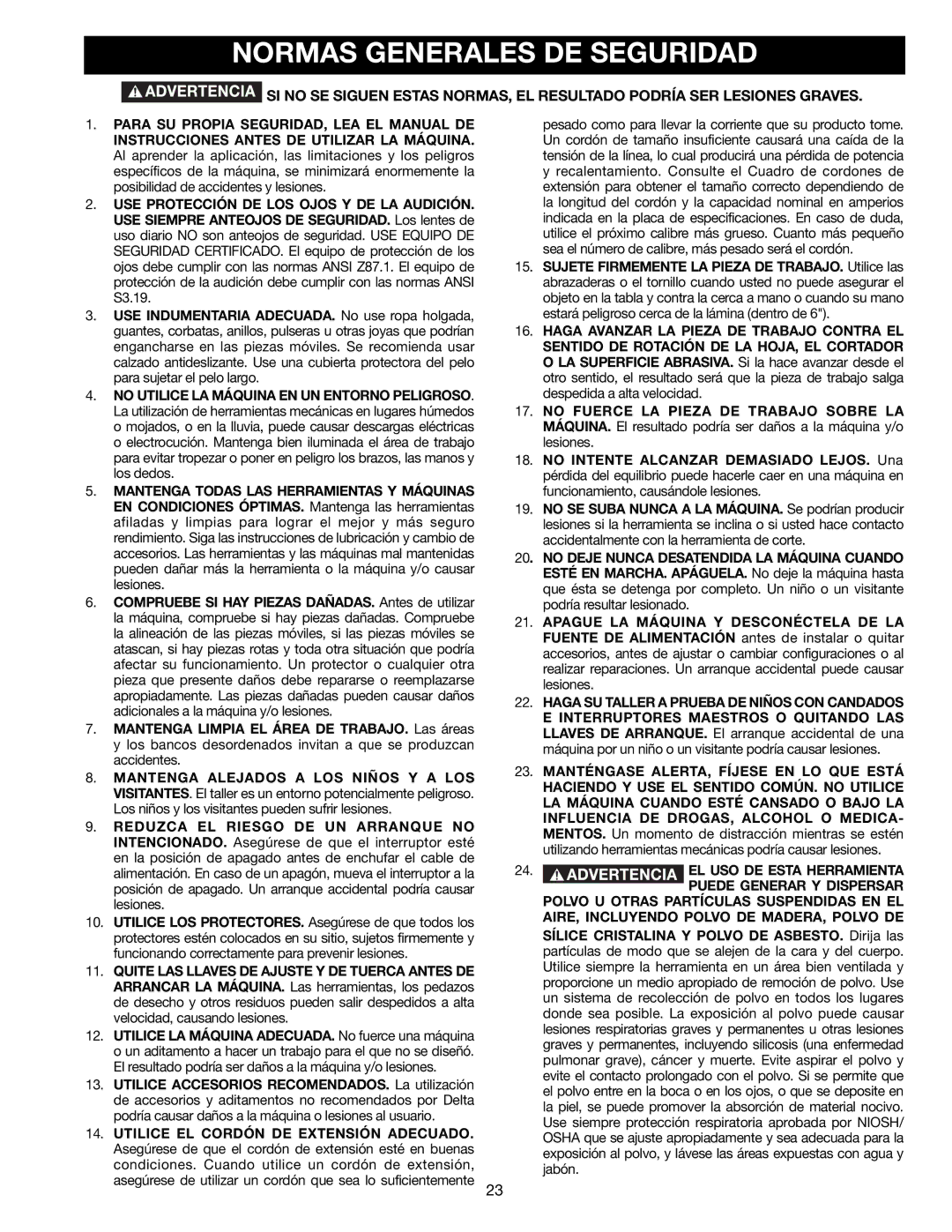 Delta DP300L instruction manual Normas Generales DE Seguridad 