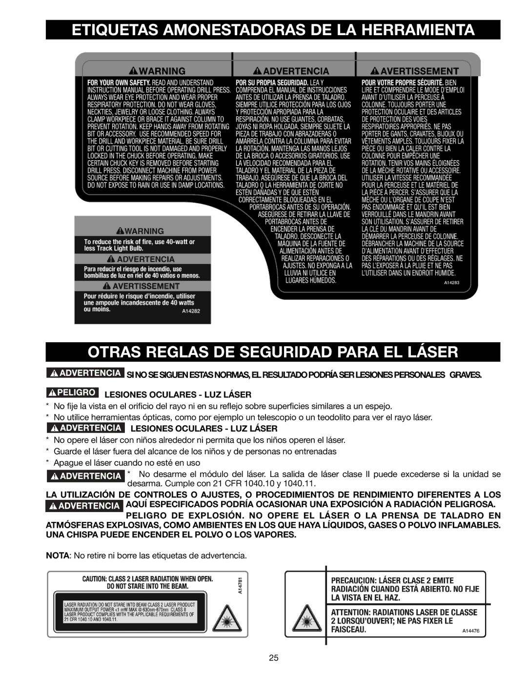 Delta DP300L instruction manual Lesiones Oculares LUZ Láser 