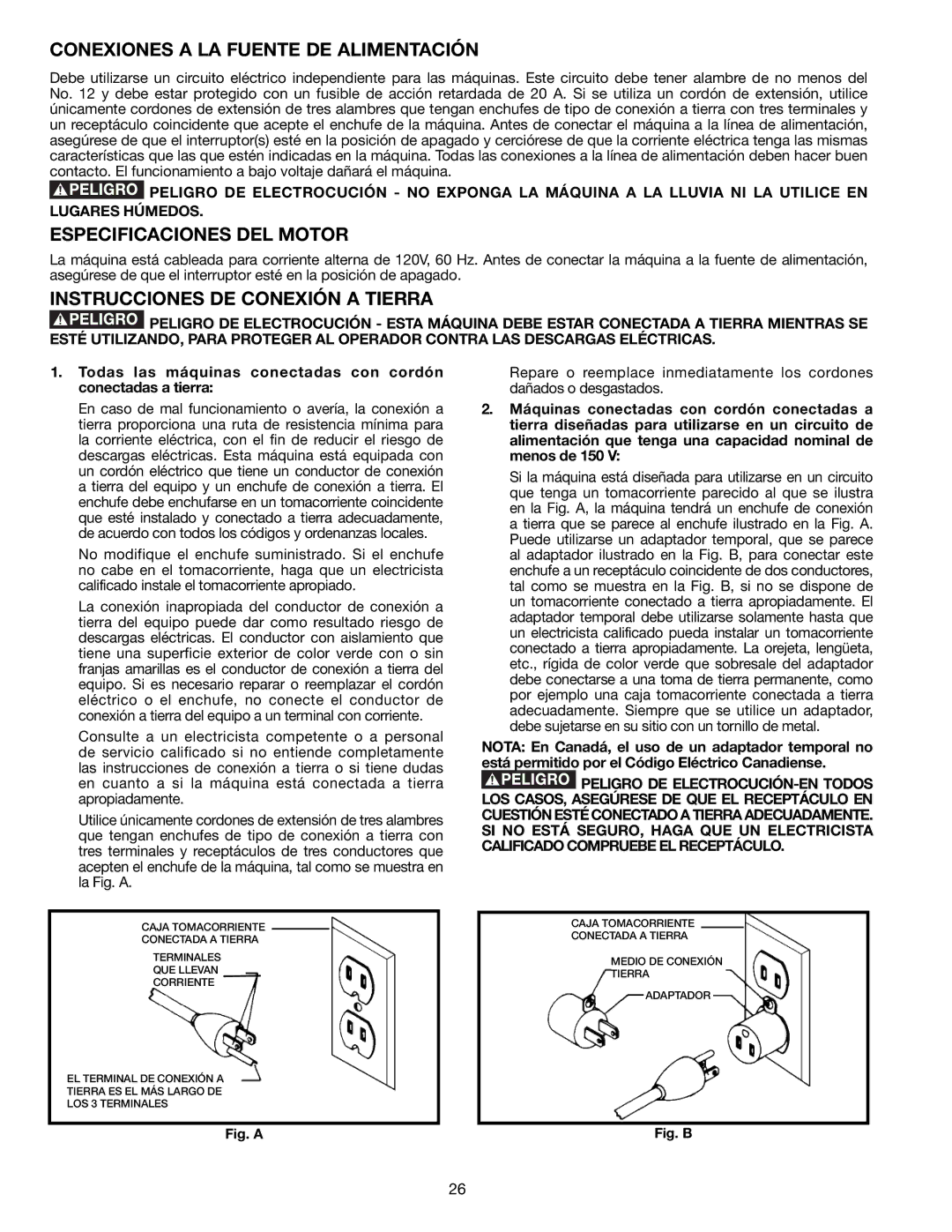 Delta DP300L Conexiones a LA Fuente DE Alimentación, Especificaciones DEL Motor, Instrucciones DE Conexión a Tierra 