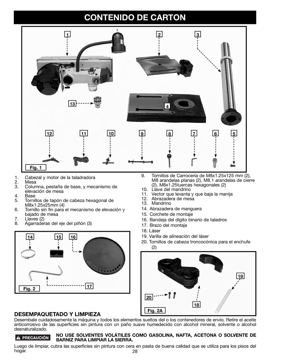 Delta DP300L instruction manual Contenido DE Carton, Desempaquetado Y Limpieza 