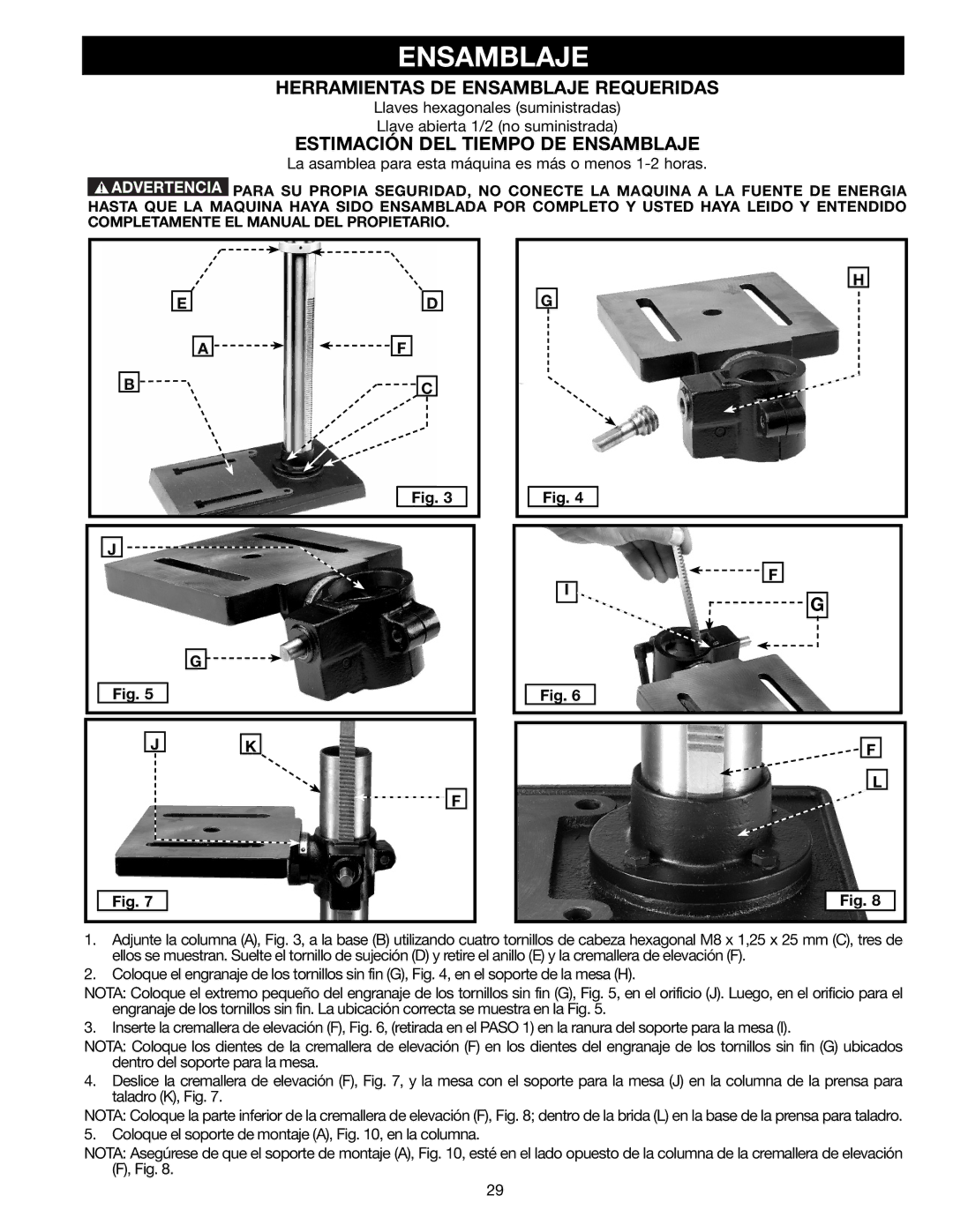 Delta DP300L instruction manual Herramientas DE Ensamblaje Requeridas, Estimación DEL Tiempo DE Ensamblaje 