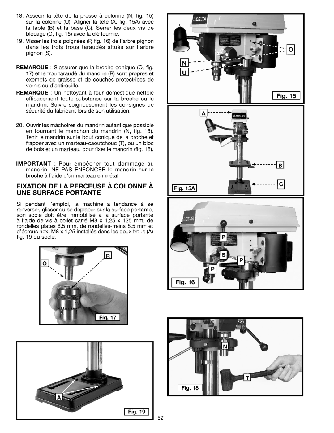 Delta DP300L instruction manual Fixation DE LA Perceuse À Colonne À UNE Surface Portante 