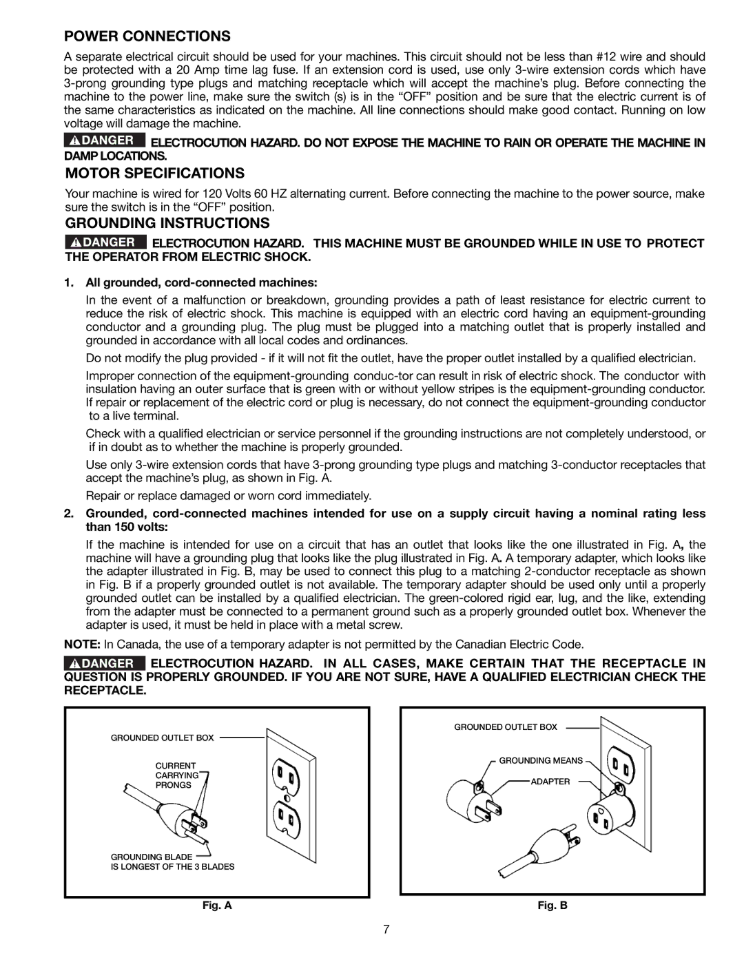 Delta DP300L instruction manual Power Connections, Motor Specifications, Grounding Instructions 