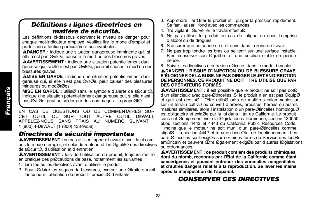 Delta DP3400 instruction manual Définitions lignes directrices en Matière de sécurité, Directives de sécurité importantes 