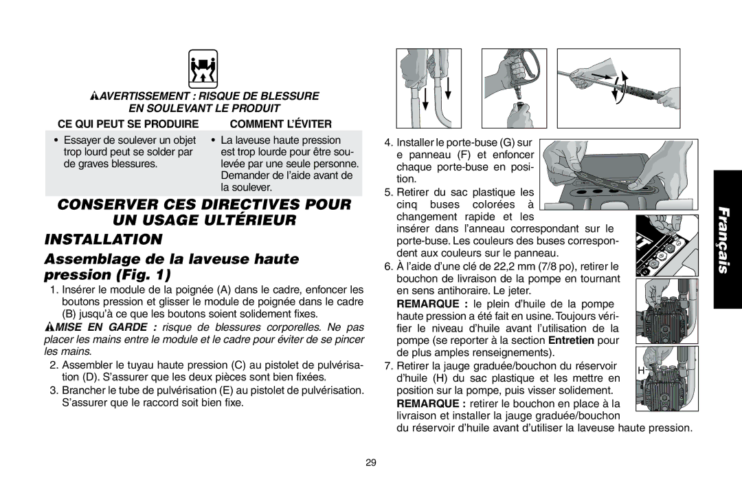 Delta DP3400 Assemblage de la laveuse haute, Pression Fig, Jusqu’à ce que les boutons soient solidement fixes 