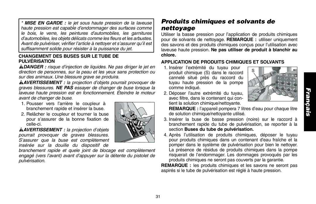 Delta DP3400 Produits chimiques et solvants de nettoyage, Changement DES Buses SUR LE Tube DE Pulvérisation 