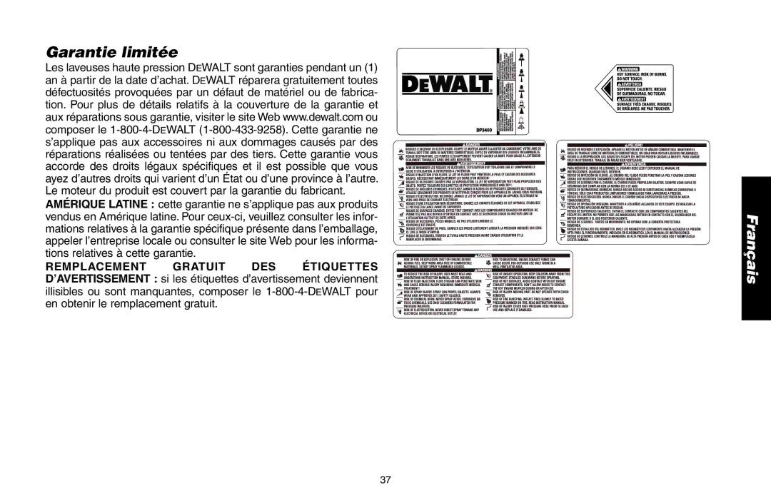 Delta DP3400 instruction manual Garantie limitée 