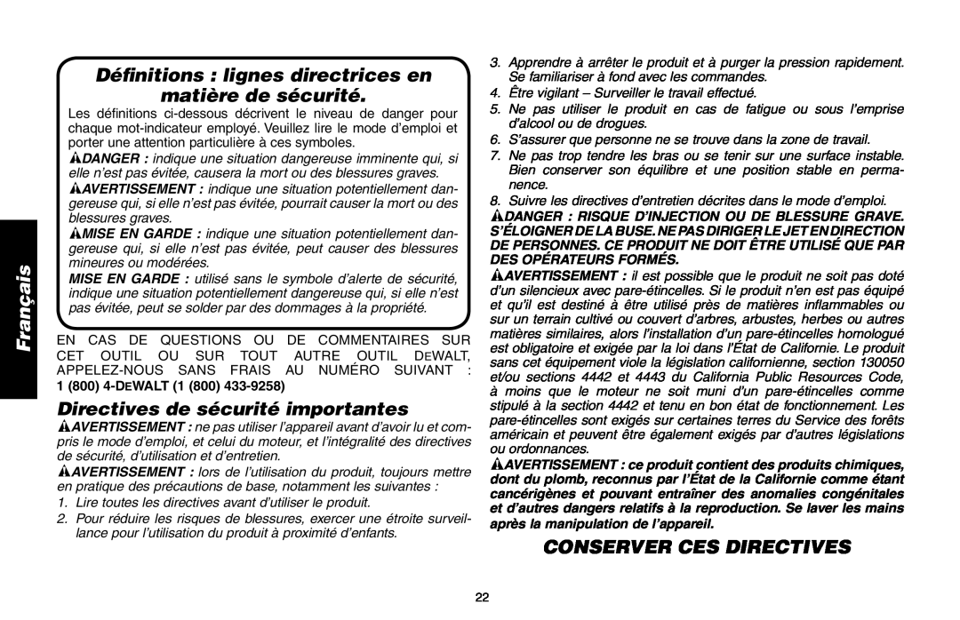 Delta DP3400 Français, Définitions lignes directrices en matière de sécurité, Directives de sécurité importantes 