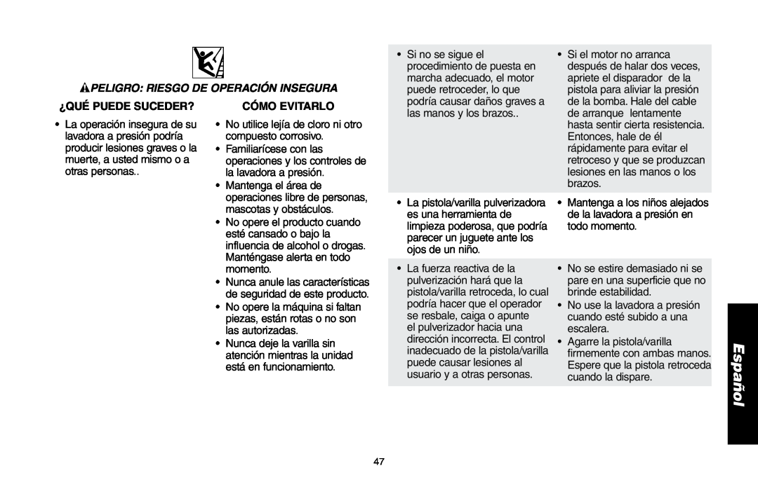 Delta DP3400 instruction manual PELIGRO RIESGO de operación insegura, Español, ¿Qué puede suceder?, Cómo evitarlo 