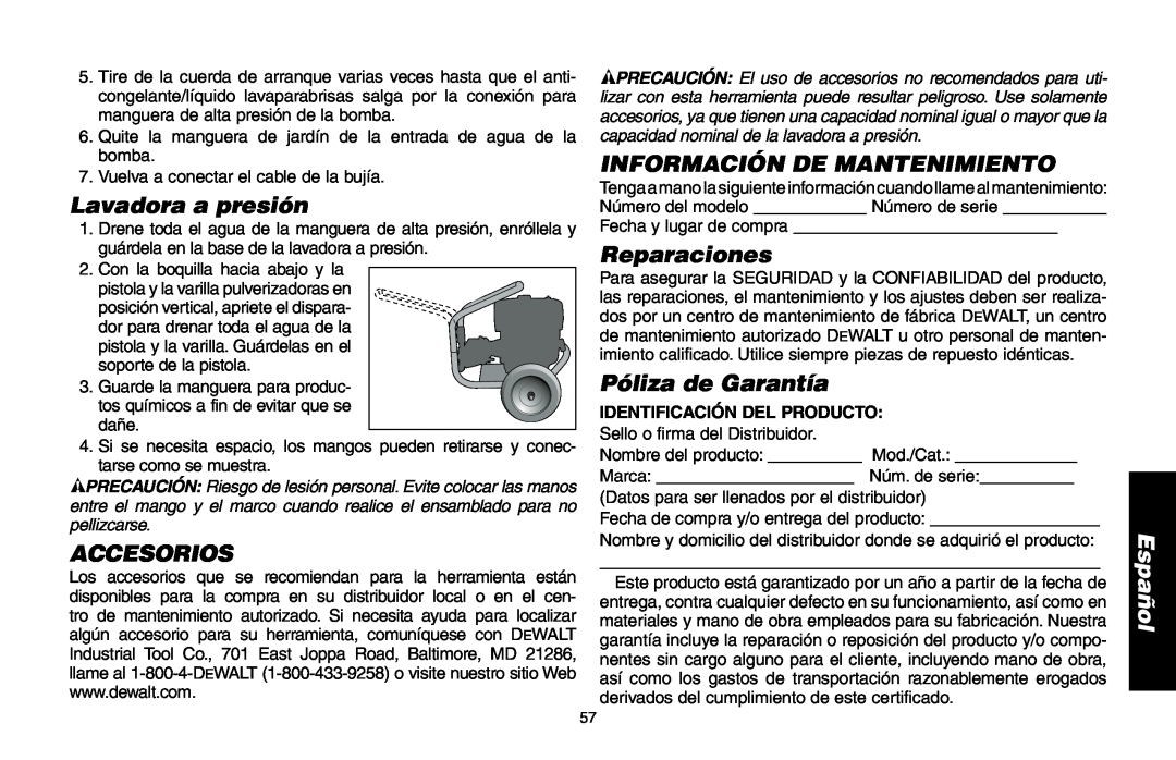 Delta DP3400 Lavadora a presión, Accesorios, Información De Mantenimiento, Reparaciones, Póliza de Garantía, Español 