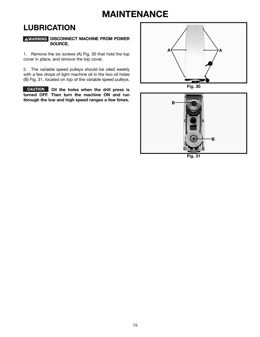 Delta DP350 instruction manual Maintenance, Lubrication 