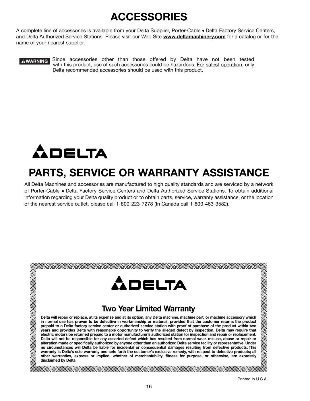 Delta DP350 instruction manual Accessories 