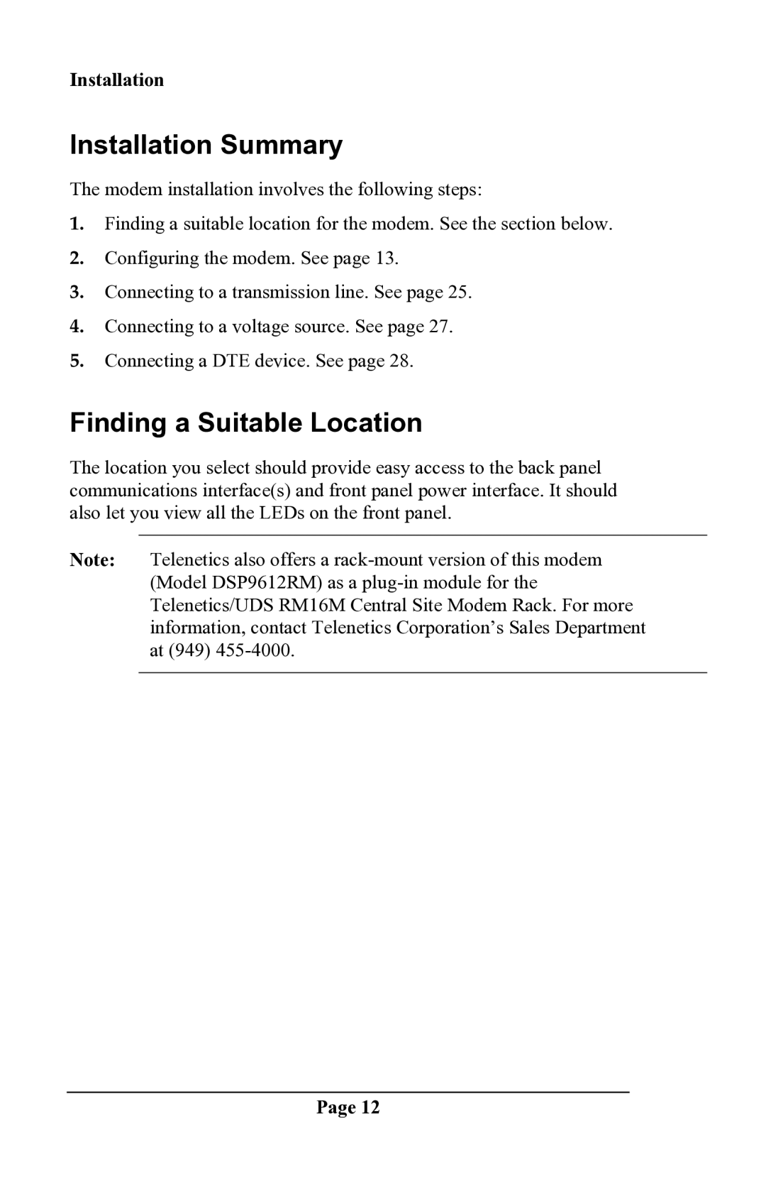 Delta DSP9612 manual Installation Summary, Finding a Suitable Location 