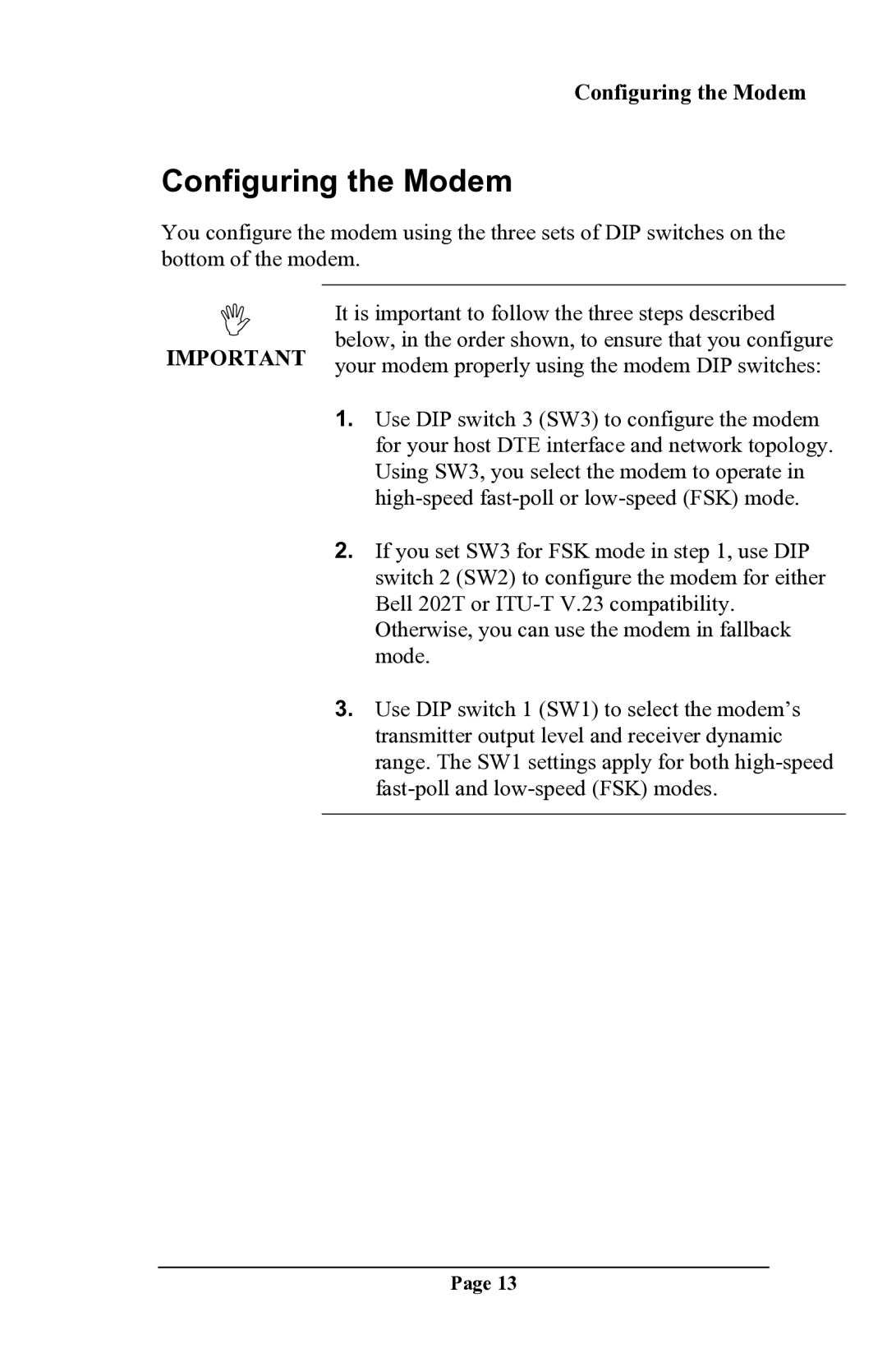 Delta DSP9612 manual Configuring the Modem 