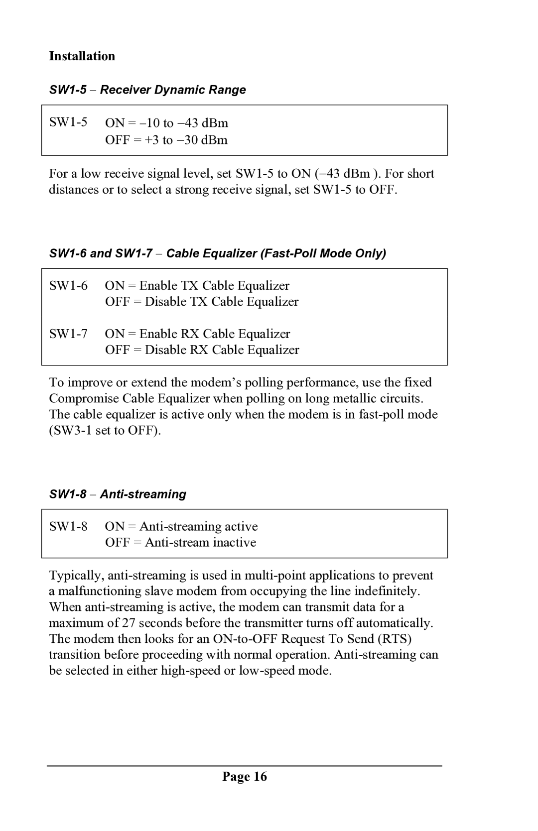 Delta DSP9612 manual SW1-5 − Receiver Dynamic Range 