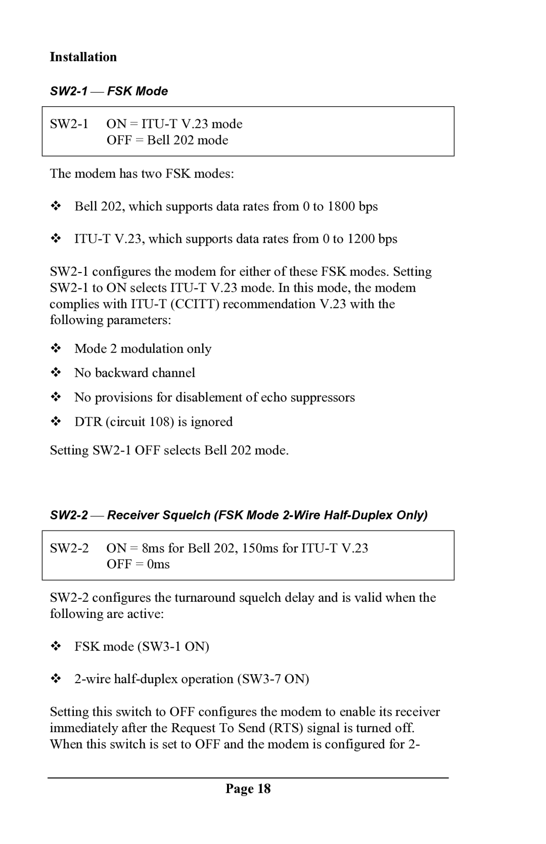 Delta DSP9612 manual SW2-1  FSK Mode 