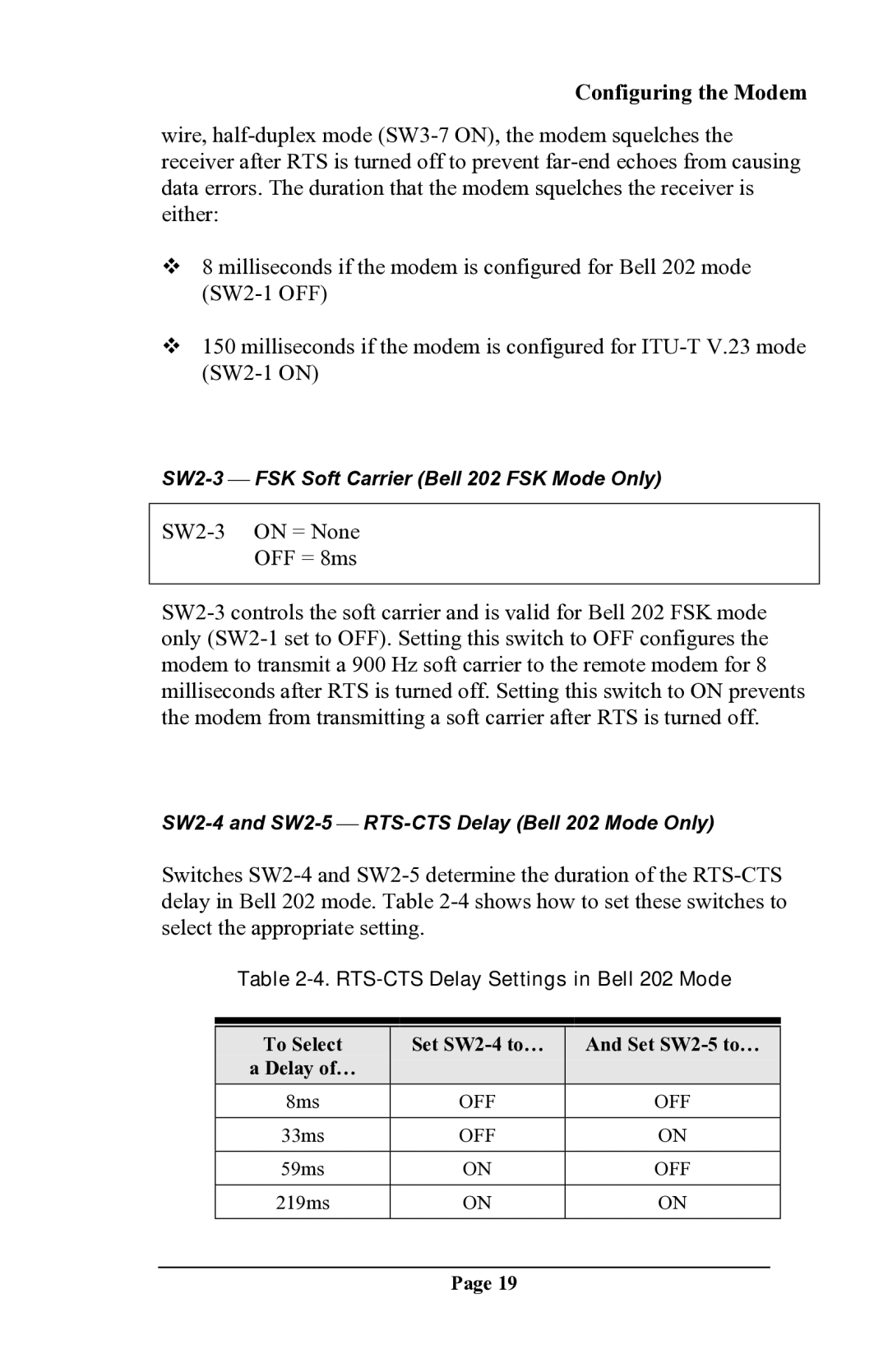 Delta DSP9612 manual SW2-3  FSK Soft Carrier Bell 202 FSK Mode Only 