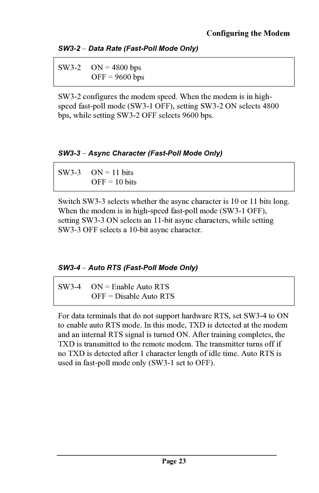 Delta DSP9612 manual SW3-2 − Data Rate Fast-Poll Mode Only 