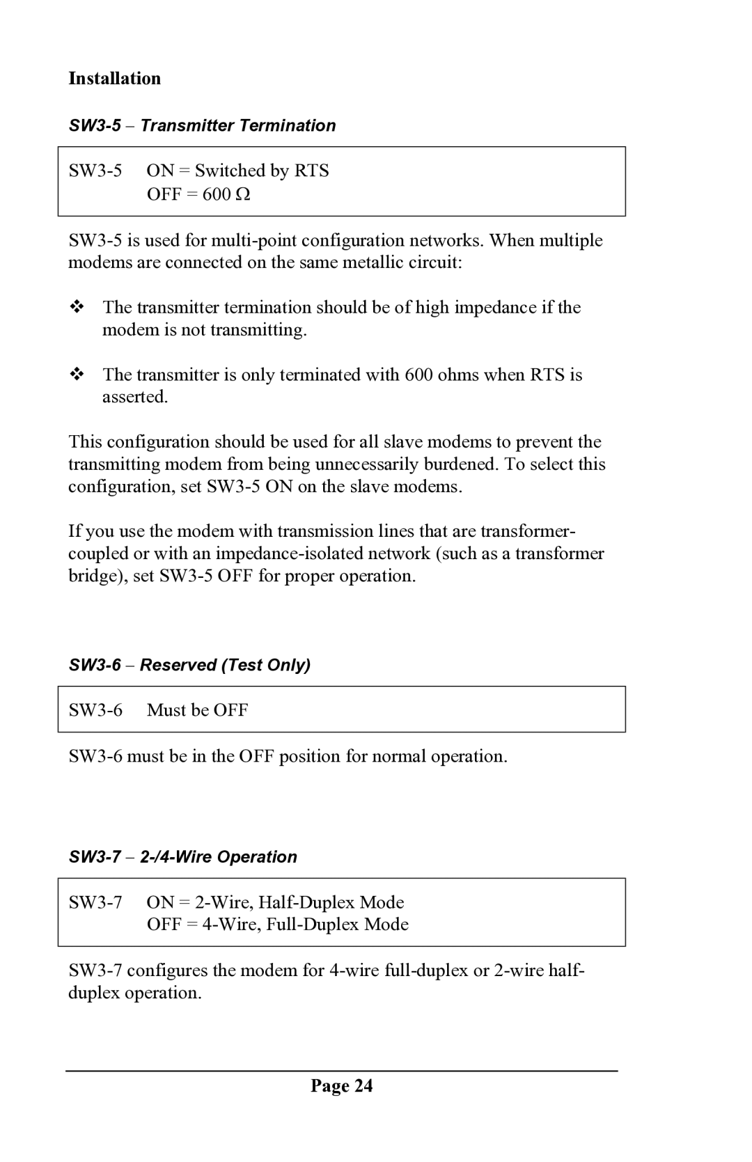 Delta DSP9612 manual SW3-5 − Transmitter Termination 