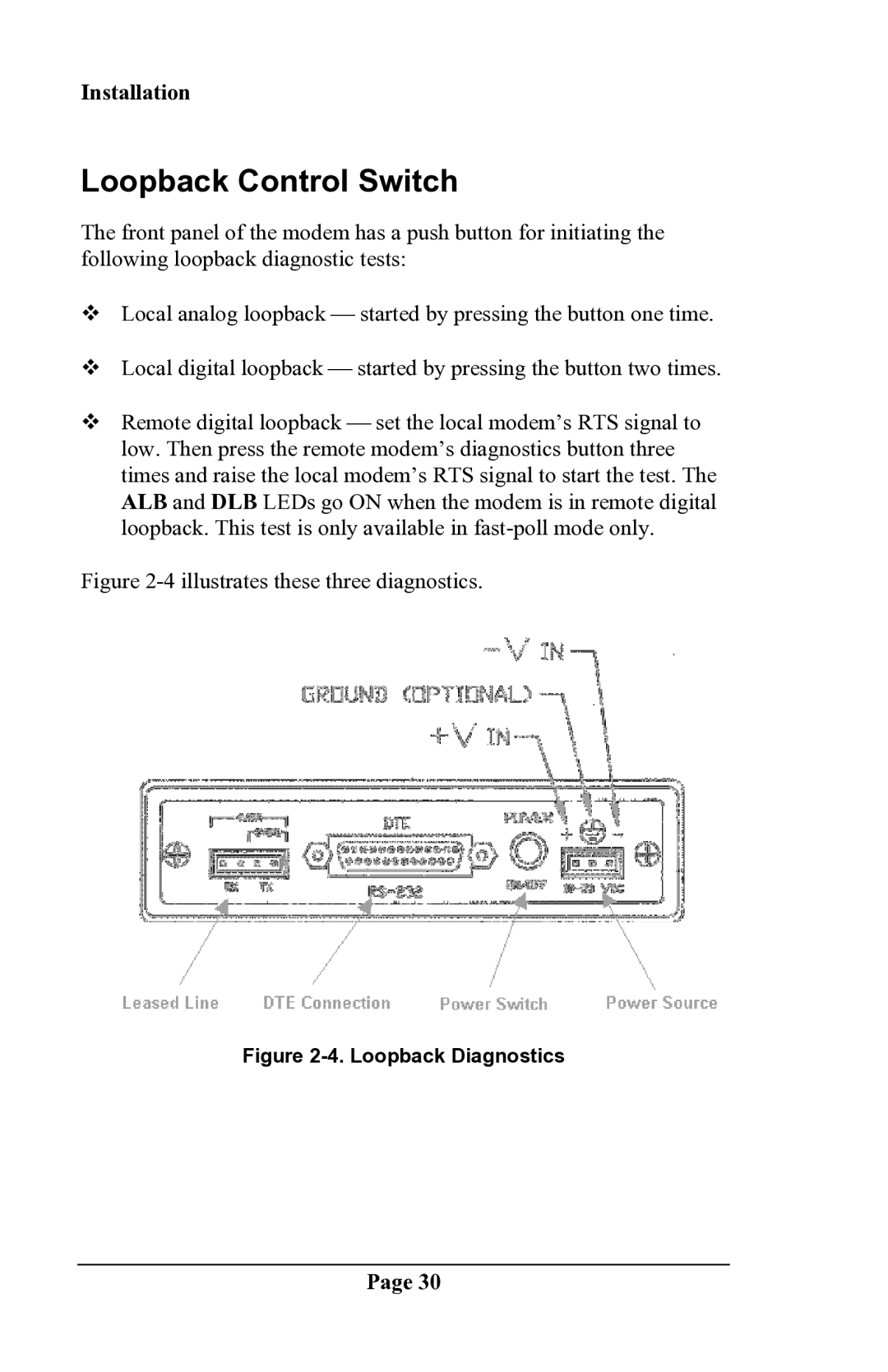 Delta DSP9612 manual Loopback Control Switch, Illustrates these three diagnostics 