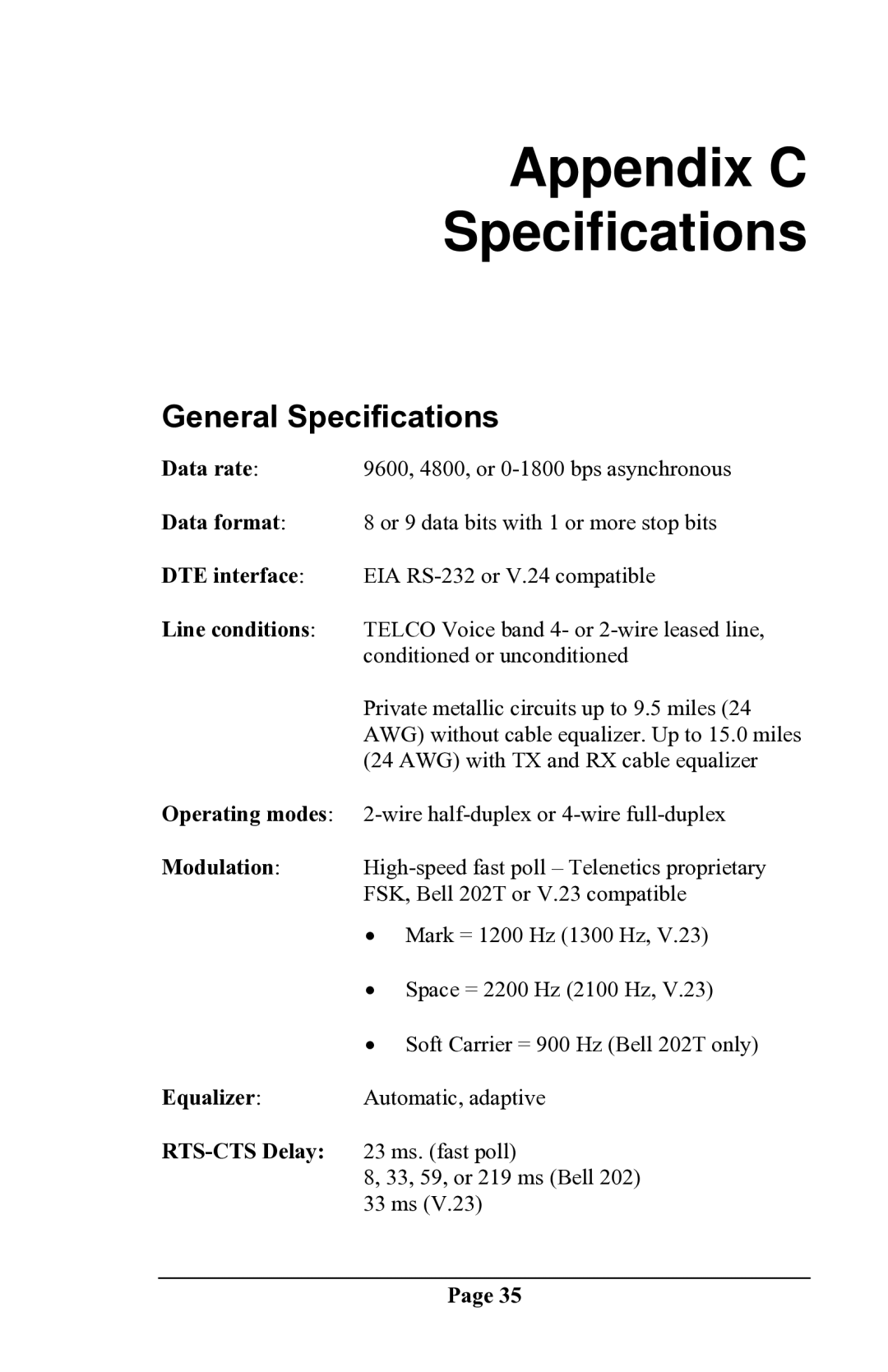 Delta DSP9612 manual Appendix C Specifications, General Specifications 