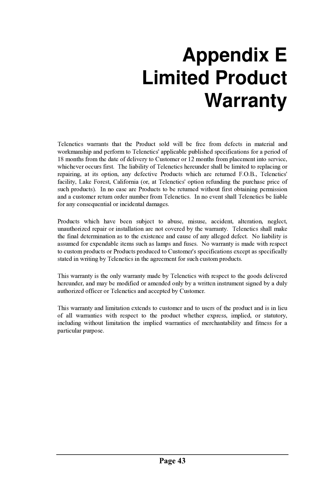 Delta DSP9612 manual Appendix E Limited Product Warranty 