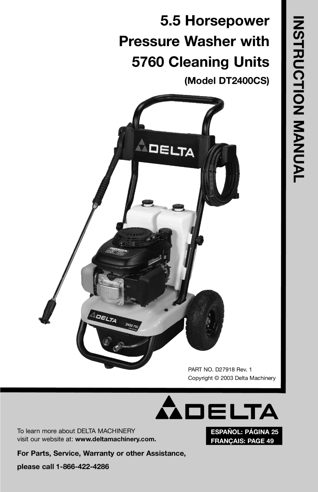 Delta DT2400CS instruction manual Instructio N M Anual 