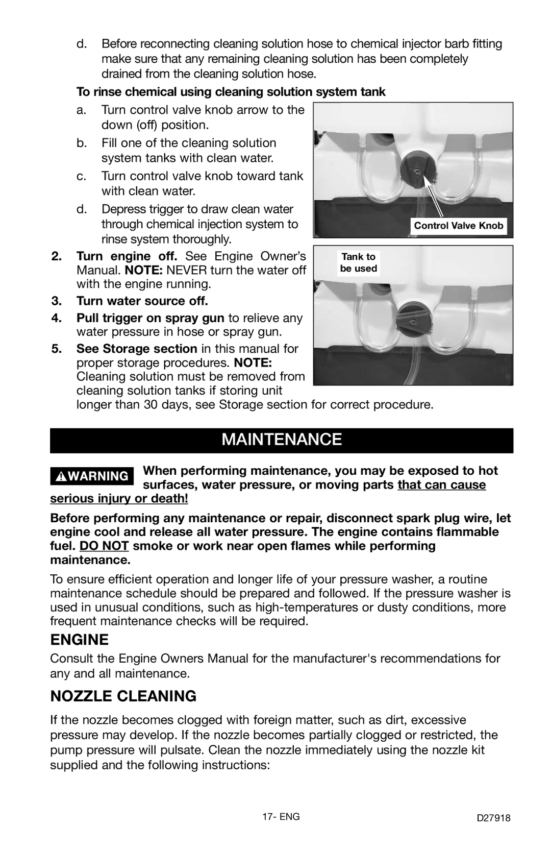 Delta DT2400CS instruction manual Maintenance, Engine Nozzle Cleaning 