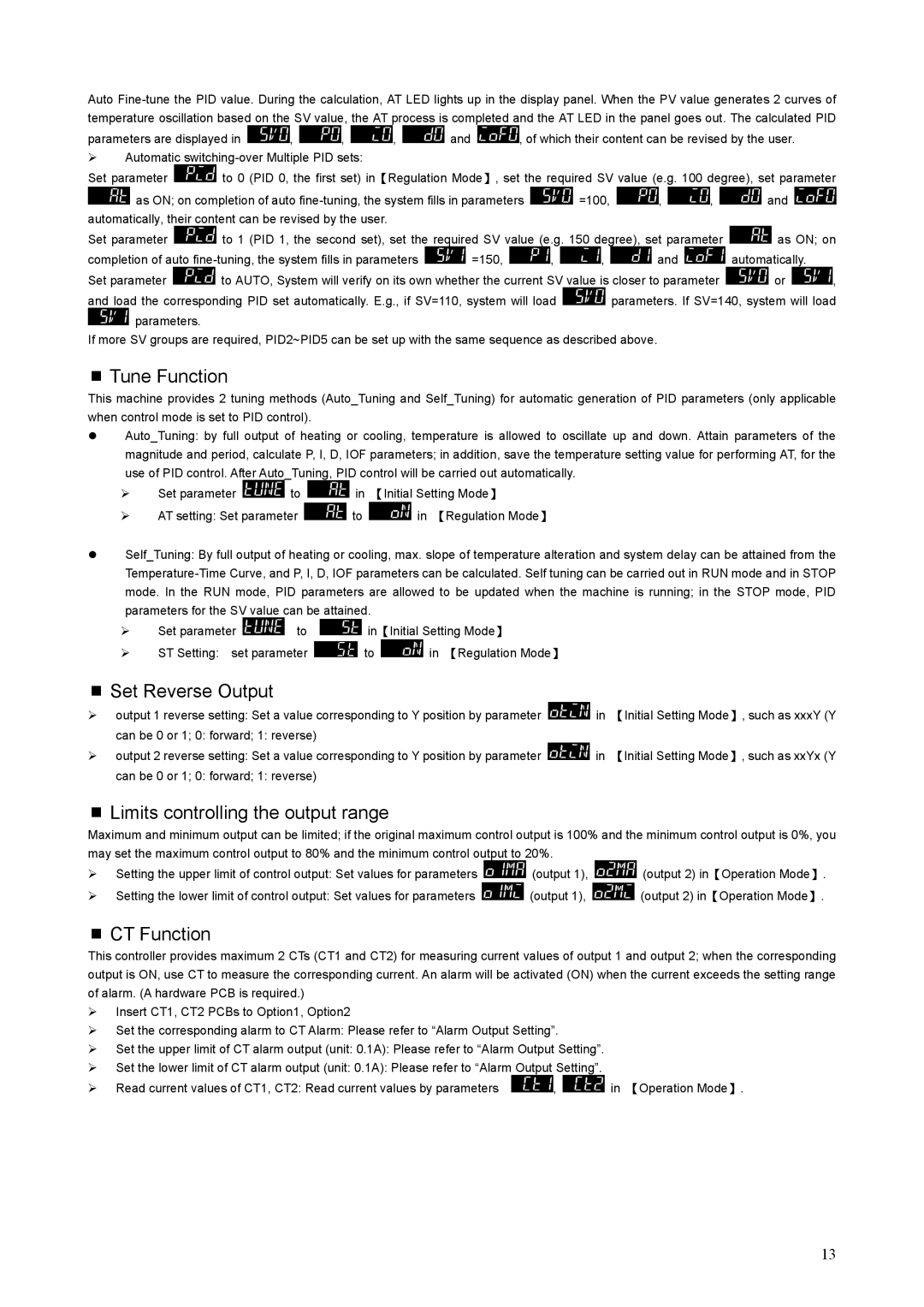 Delta DT3 instruction sheet Tune Function, Set Reverse Output, Limits controlling the output range, CT Function 