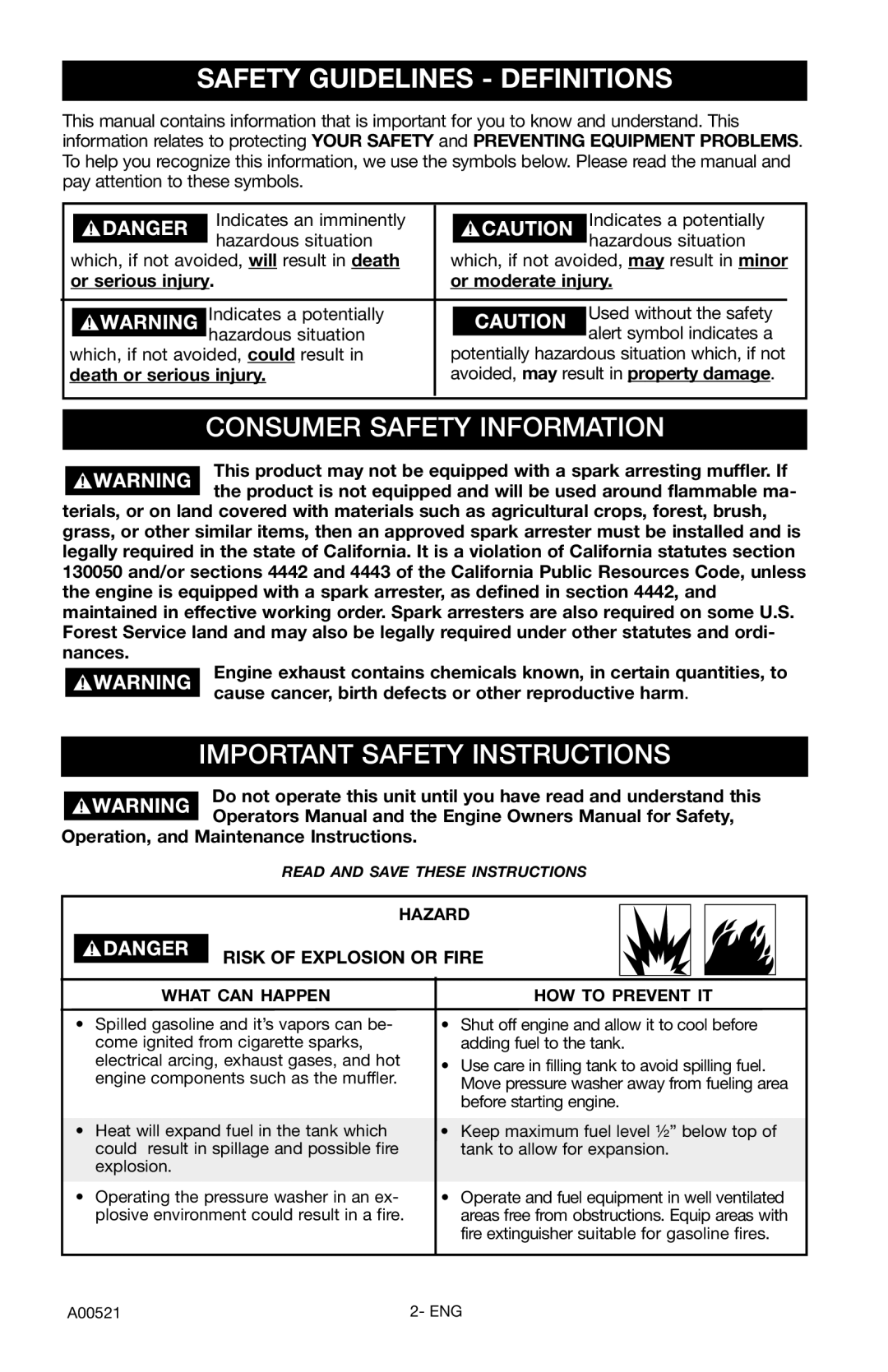 Delta DTH2450 instruction manual Consumer Safety Information, Important Safety Instructions, Risk of Explosion or Fire 