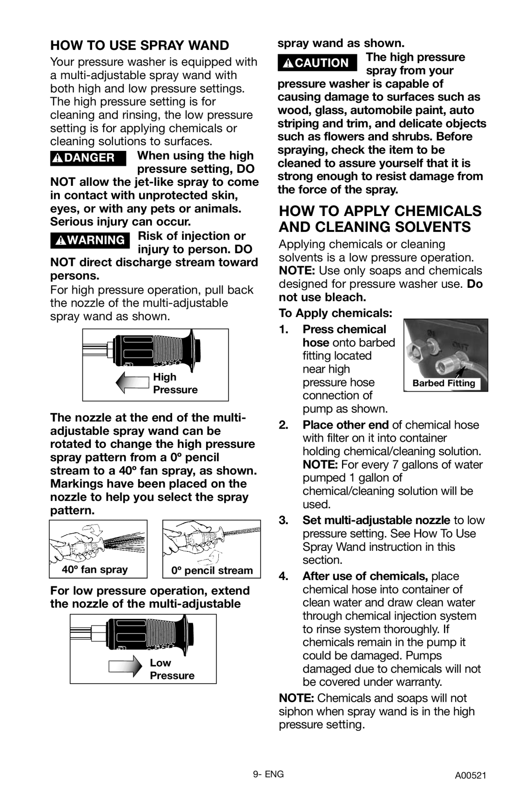 Delta DTH2450 instruction manual HOW to Apply Chemicals and Cleaning Solvents, HOW to USE Spray Wand 