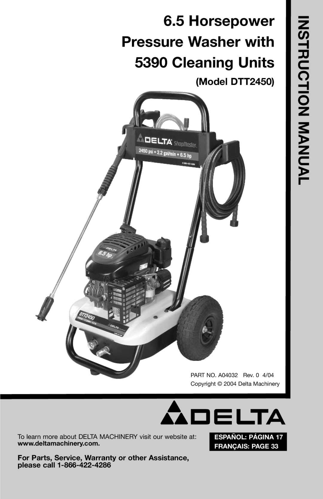 Delta DTT2450 instruction manual Structioin N M Anual 