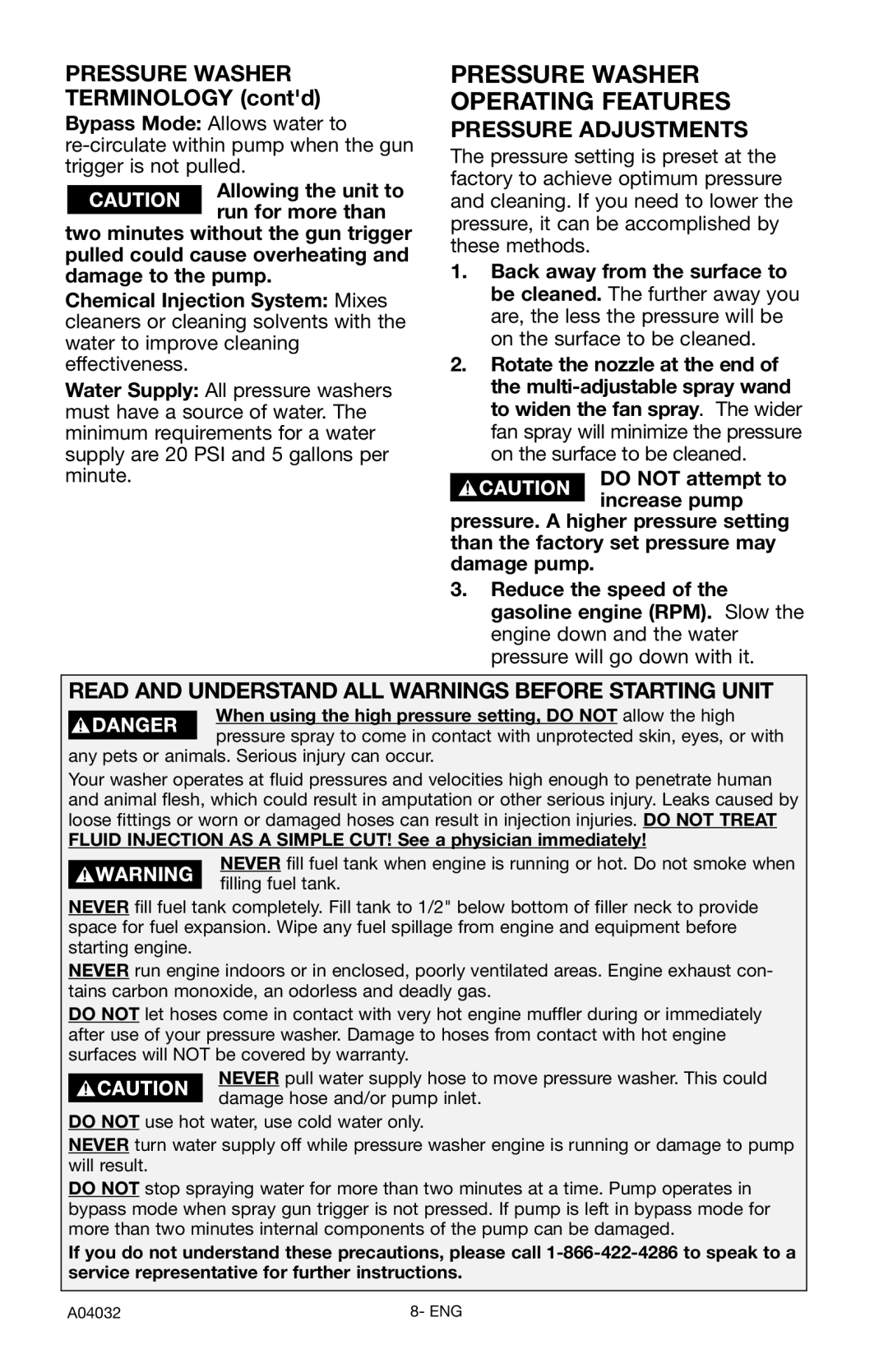 Delta DTT2450 instruction manual Pressure Washer Operating Features 