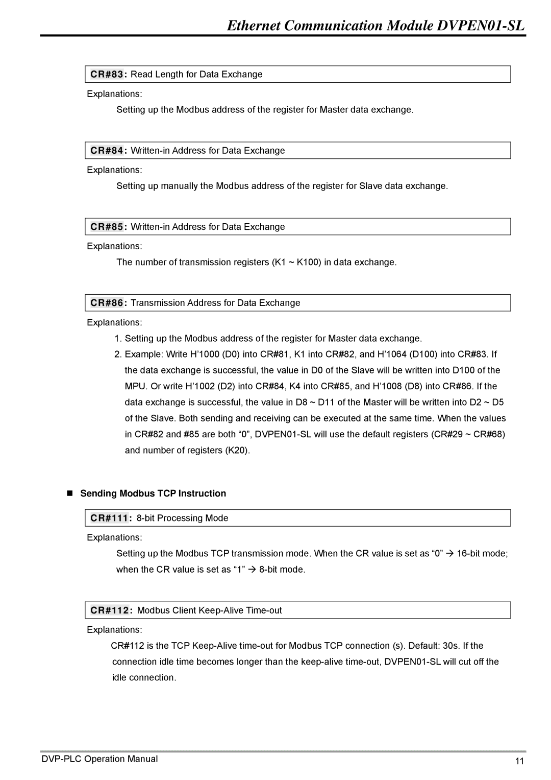 Delta DVPEN01-SL operation manual „ Sending Modbus TCP Instruction 