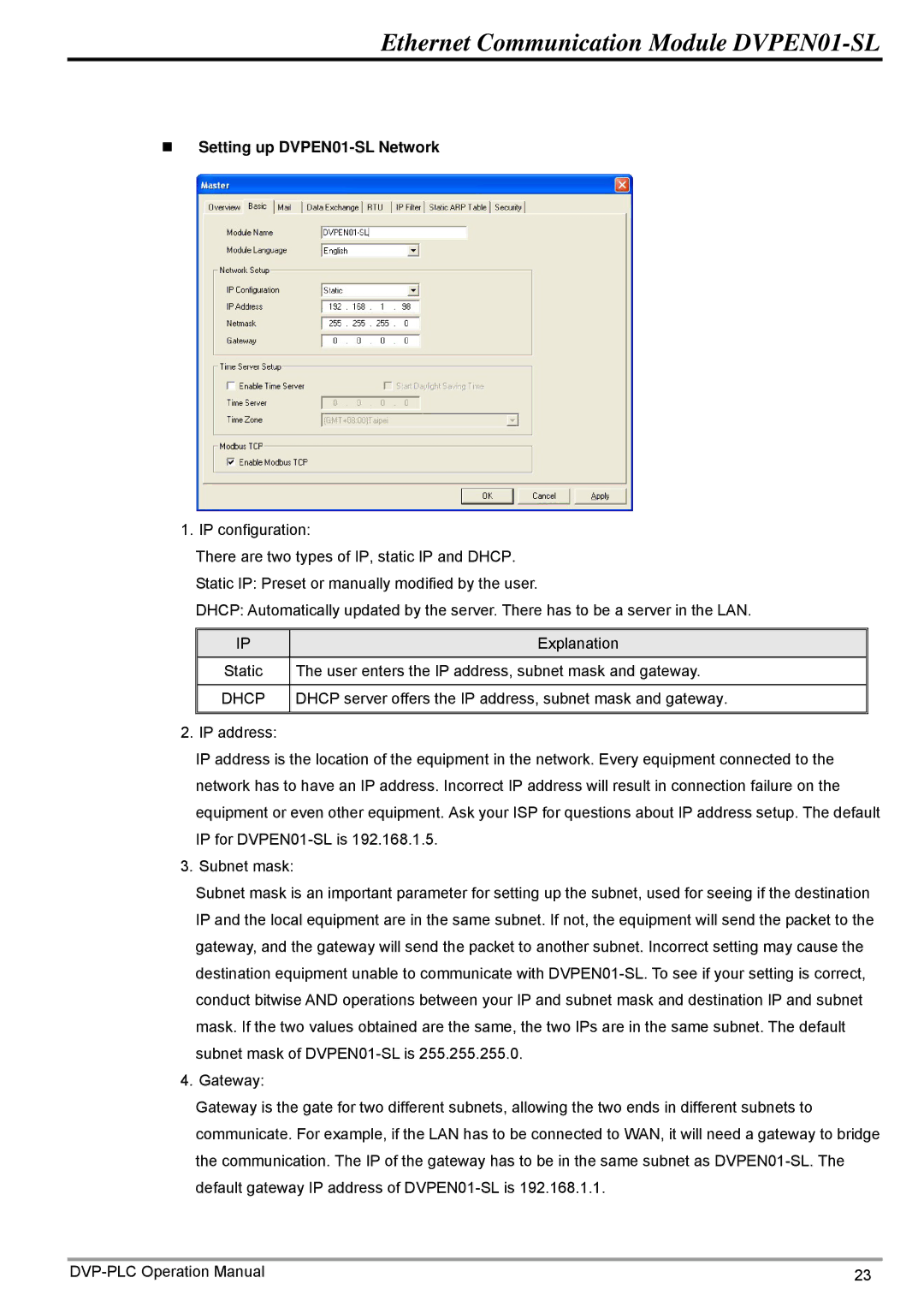 Delta operation manual „ Setting up DVPEN01-SL Network, Dhcp 