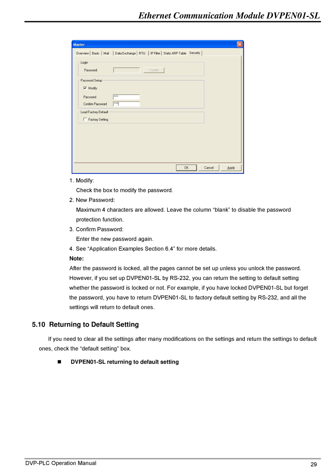 Delta operation manual Returning to Default Setting, „ DVPEN01-SL returning to default setting 