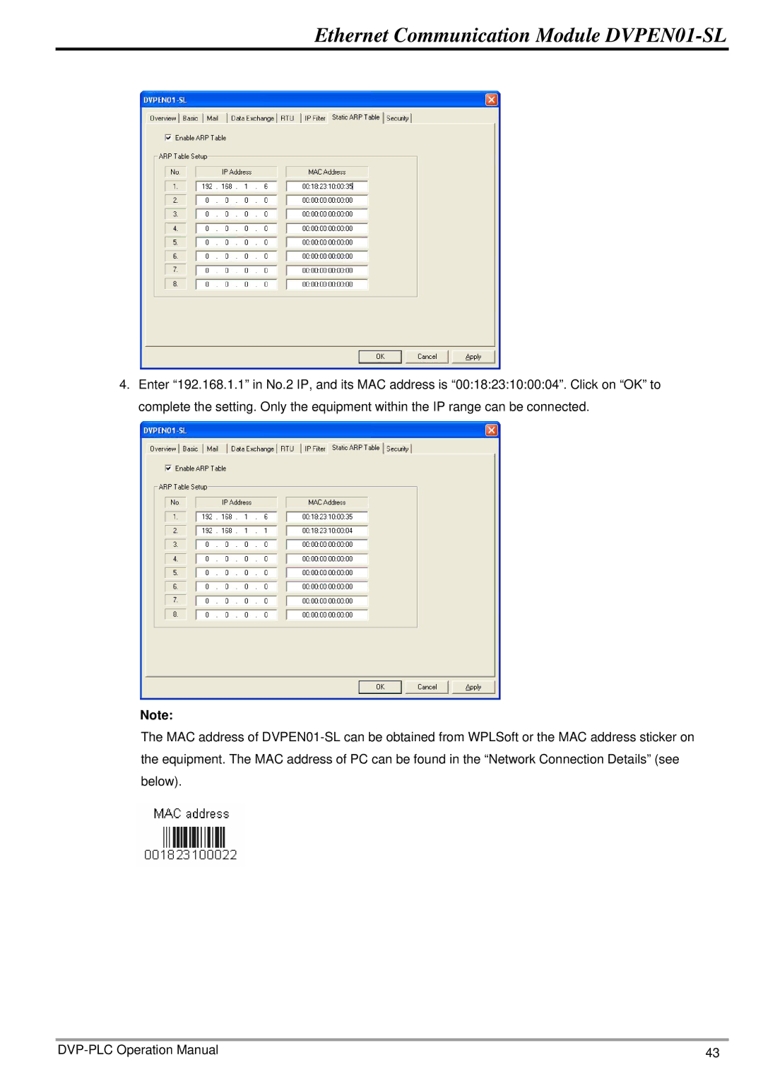 Delta operation manual Ethernet Communication Module DVPEN01-SL 