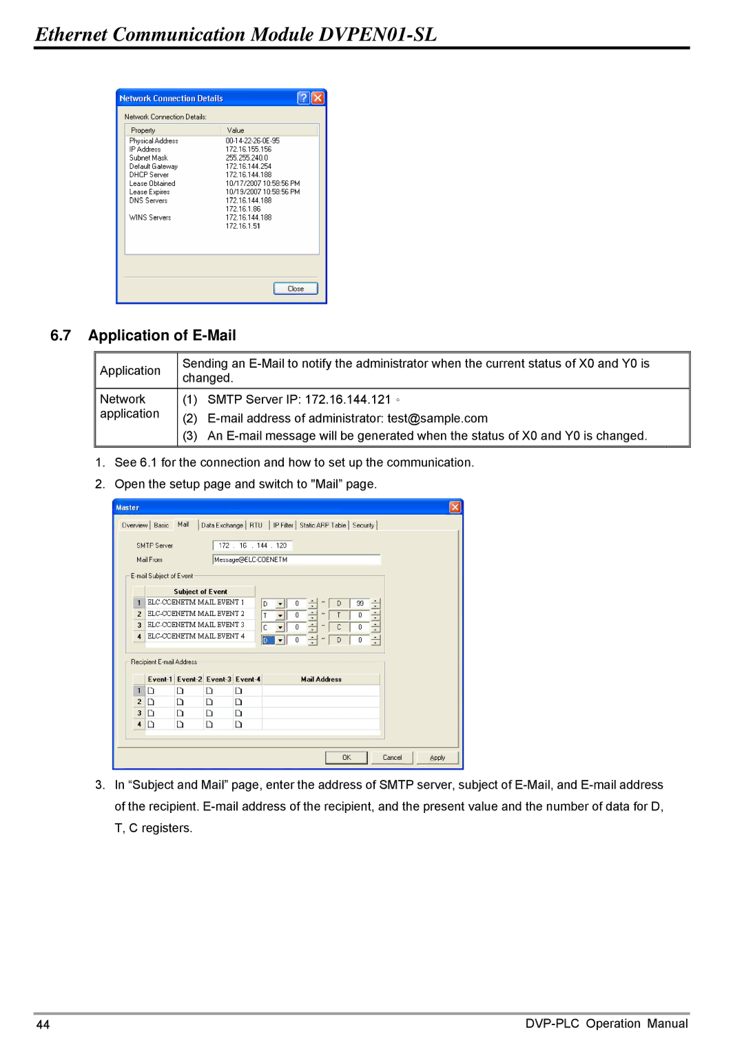 Delta DVPEN01-SL operation manual Application of E-Mail 