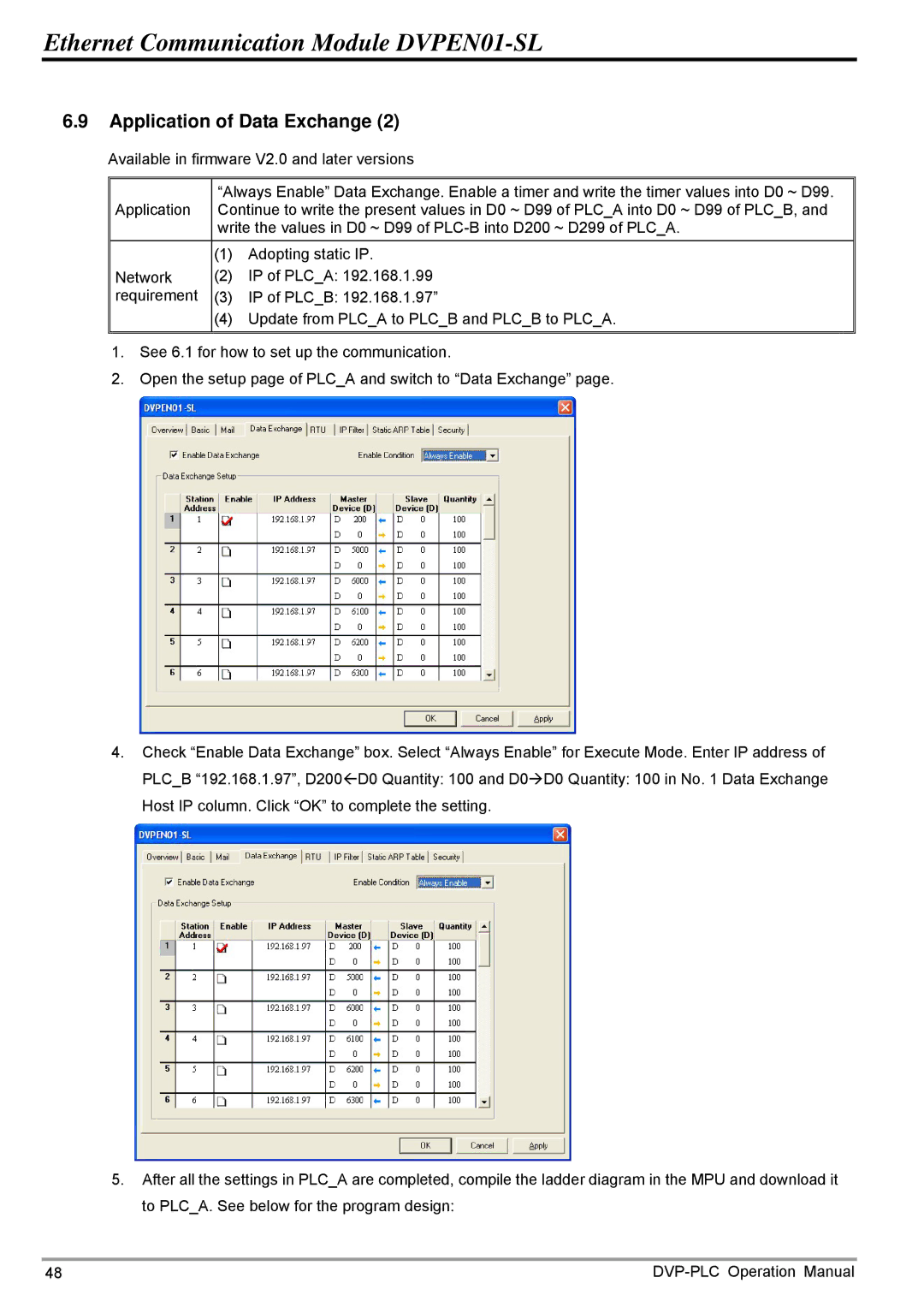 Delta DVPEN01-SL operation manual Application of Data Exchange 