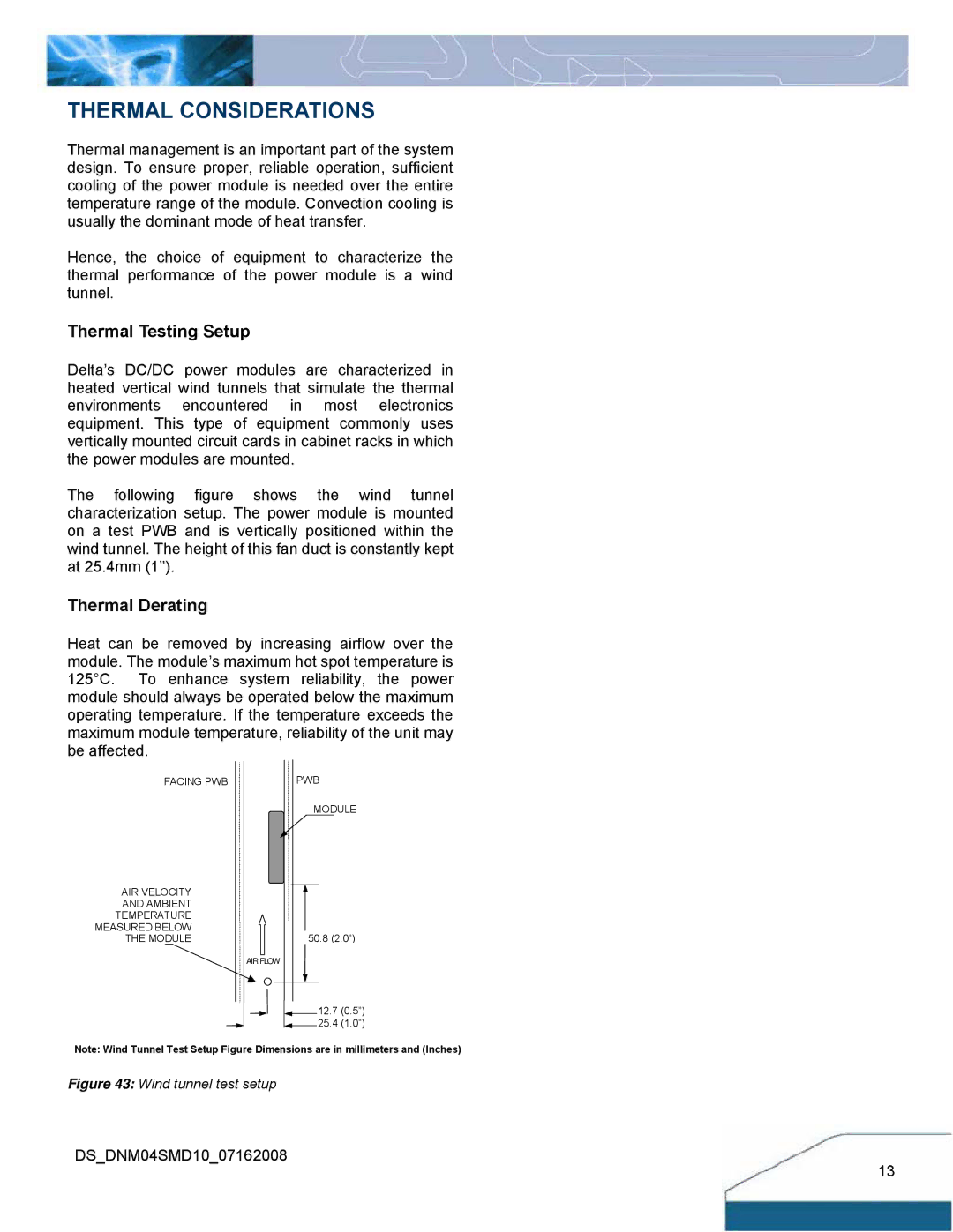 Delta Electronics 0.75-3.3V, 10A, 2.8-5.5Vin manual Thermal Considerations, Thermal Testing Setup 