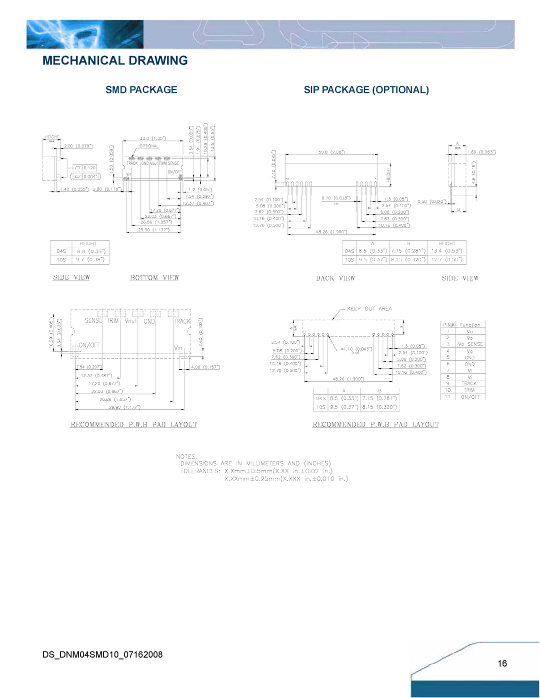 Delta Electronics 0.75-3.3V, 10A, 2.8-5.5Vin manual Mechanical Drawing 