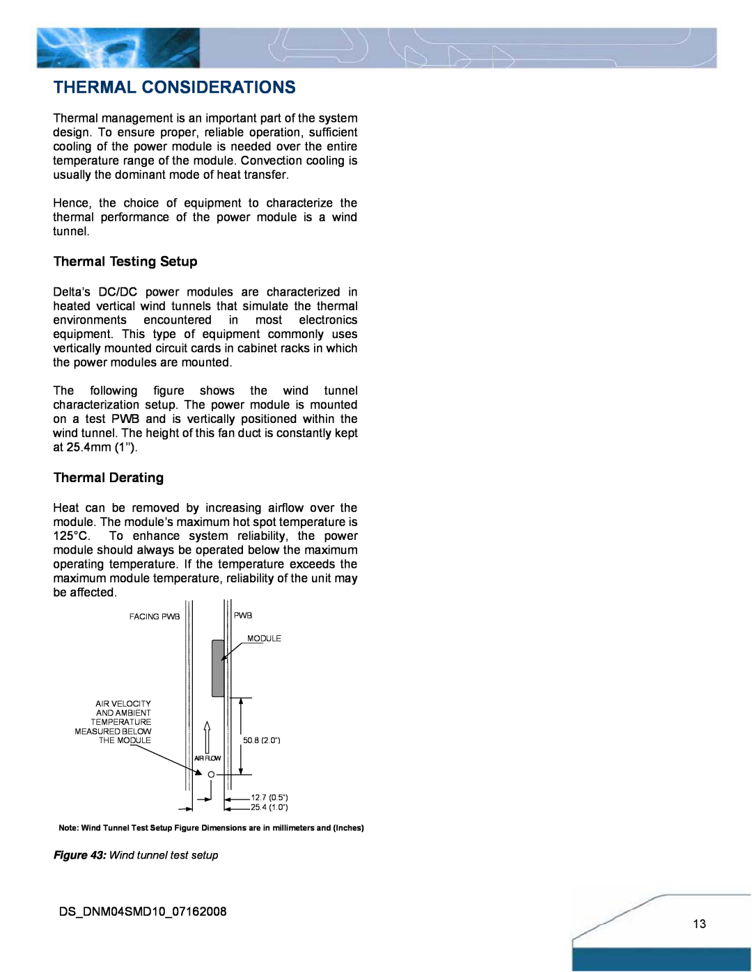 Delta Electronics 0.75-3.3V, 10A, 2.8-5.5Vin manual Thermal Considerations, Thermal Testing Setup, Thermal Derating 