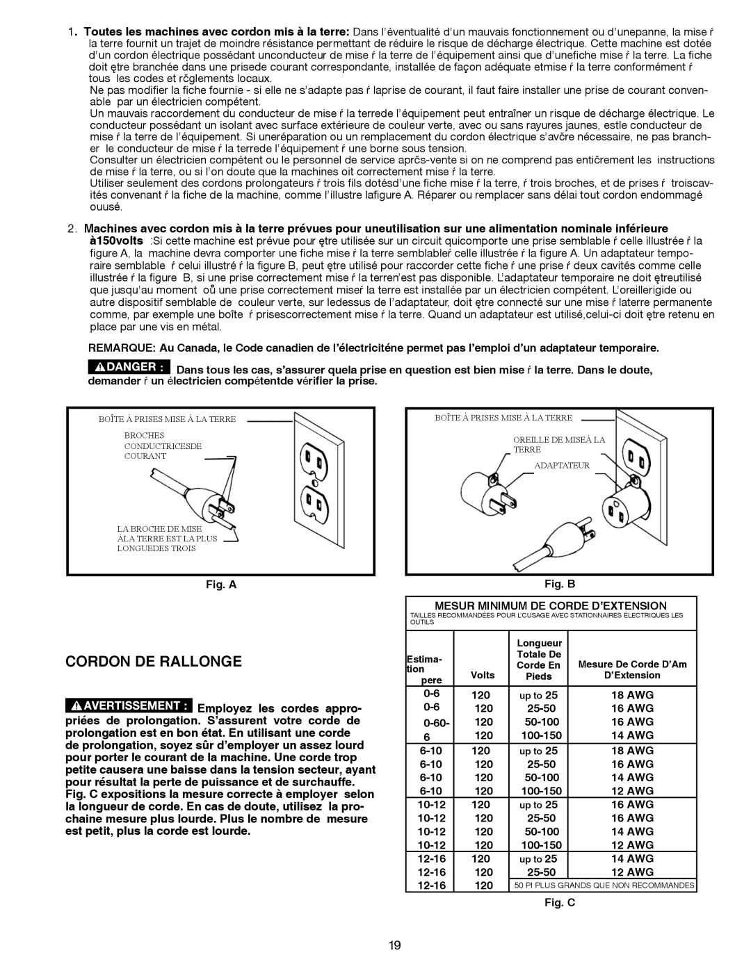 Delta Electronics 14-651 instruction manual Cordon DE Rallonge, Mesur Minimum DE Corde D’EXTENSION 