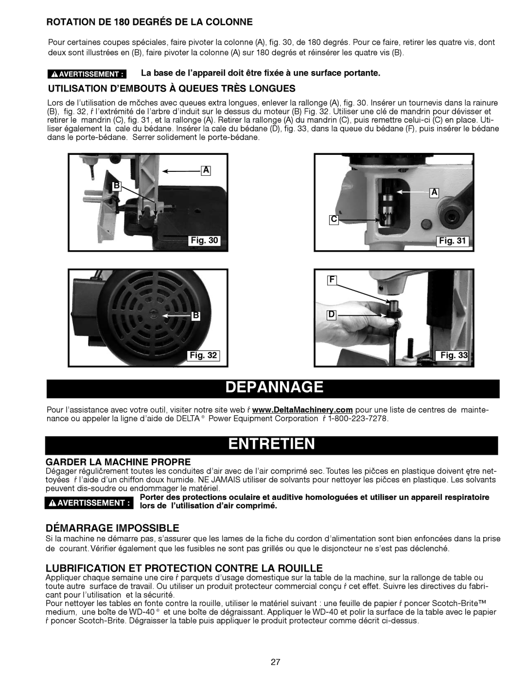 Delta Electronics 14-651 Depannage Entretien, Démarrage Impossible, Lubrification ET Protection Contre LA Rouille 