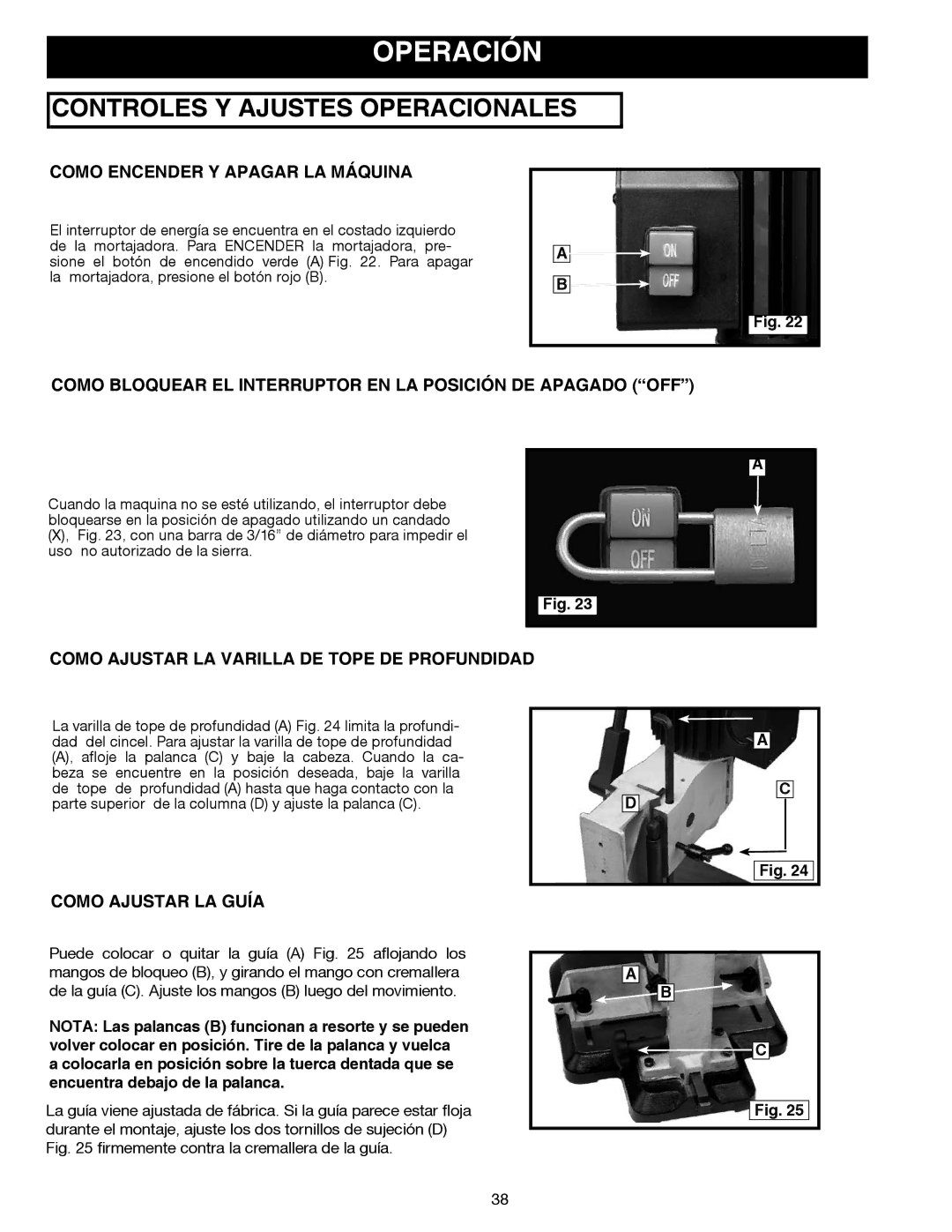 Delta Electronics 14-651 Operación, Como Encender Y Apagar LA Máquina, Como Ajustar LA Varilla DE Tope DE Profundidad 